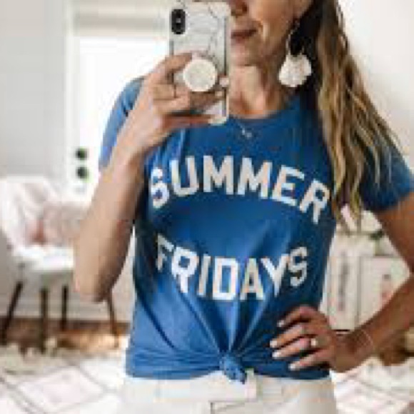 EUC JCrew Factory Summer Fridays Blue Collectors TShirt Medium Summer Vacation - Picture 2 of 9